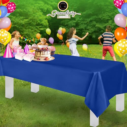 Image of Grandipity 24 Pack Premium Disposable Plastic Tablecloth 54 Inch. x 108 Inch. Decorative Rectangle Table Cover - Blue