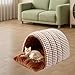 Bothyi Cat Bed Hideaway Washable Thickened Protection Nest Cat Bed Cave Pet House for Small Dogs Indoor Cats Kitten Relaxing, Coffee Grid