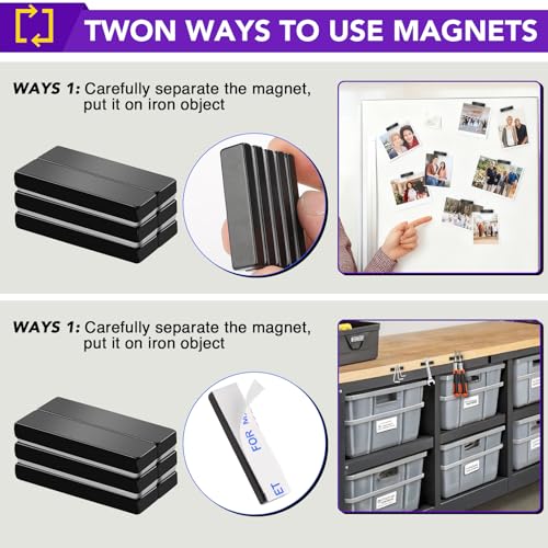 Image of MIKEDE Strong Neodymium Magnets Rectangular Magnetic Small Powerful Rare Earth Magnet for Crafts Refrigerator Office Classroom Kitchen 40x10x5 mm Black 5 Pack