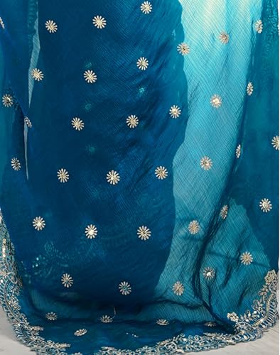 Image of Satrani Women's Shimmer Chiffon Dual Tone Scalloped Border Sequins Embroidery Saree with Unstitched Blouse Piece