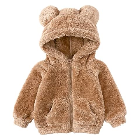 Neugeborenes Baby Mädchen Jungen Fleece Kapuzenjacke Reißverschluss Bärenmantel Warme Winter Outwearorn,A-braun, 2-3J, (Tag100) Cover