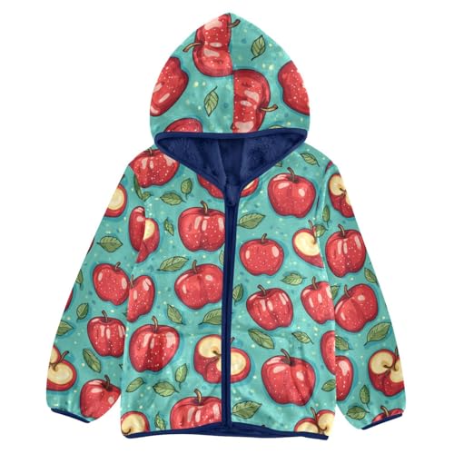 Cartoon Apples Leaves Girls Fleece Jacket Girls Fall Jacket Boys Coats Zip Up Hoodie Children Sherpa Warm Outerwear 2-10T