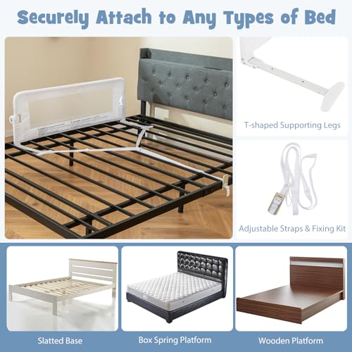 Image of BABY JOY Double Sided Bed Rail Guard, 2 Pack, Extra Long, Swing Down for Convertible Crib, Folding Baby Safety Bedrail for Kids Twin Full Size Queen King Mattress, Rails for Toddlers (White, 47 inch)