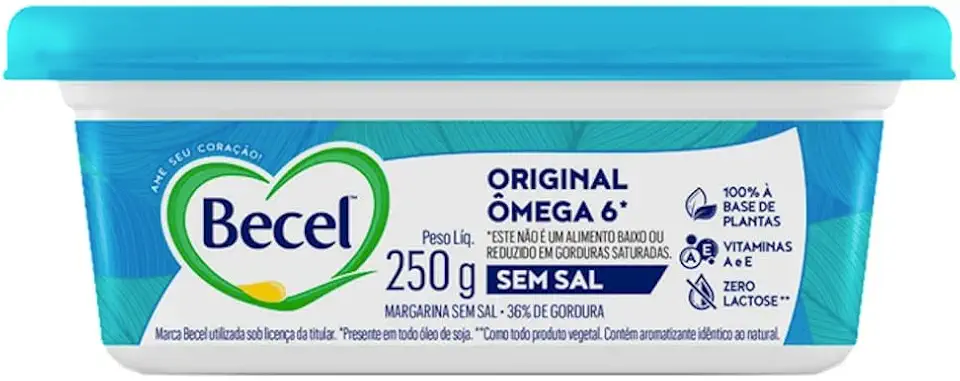 Margarina Sem Sal Becel 250g Omega 6 Zero Lactose Vitamina A e E