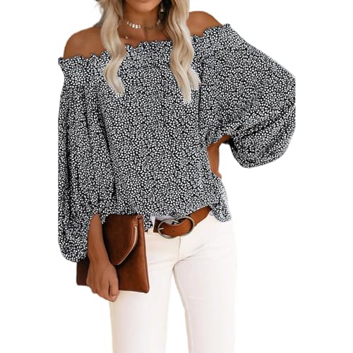 Blusa de manga larga para mujer, hombros descubiertos, camiseta de manga larga, blusa informal, blusa de túnica, blusas con hombros descubiertos, blusas sexy, tops de gasa, mangas de farol, camiseta