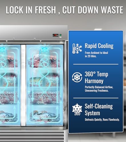 Image of 54 inch W Commercial Freezer, ETL Certified 49.6 Cu.ft Stainless Steel Reach-in Upright Freezer,Auto Defrost,Digital Temperature Control (-10F to 10F) Used to Restaurant,Bar,Shop