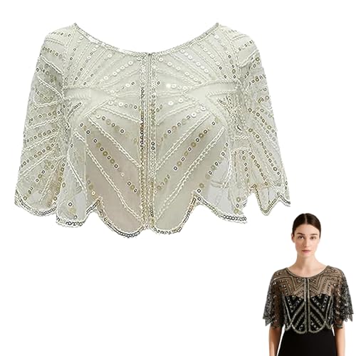 Vintage Lace Beaded Shawl, Women's 1920s Shawl Sequin Lace Beaded Flapper Wraps, for Evening Dresses and Wedding