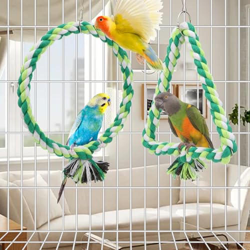 Image of Wontee Bird Swing Bird Rope Perch Parrot Climbing Stand for Parakeets Budgies Cockatiel Conure Quaker Caique (S(5.9IN, 7.1IN))