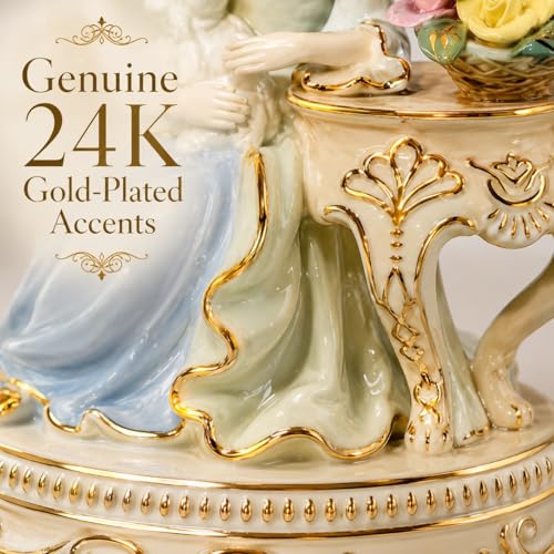 Image of ARMONIA Regal Charm 24K Gold-Plated Lady with Puppy Figurine | Premium Ceramic Decorative Showpiece Statue | Luxury Home Decor for Living Room, Bedroom, Display Shelf | Gift for Women & Housewarming