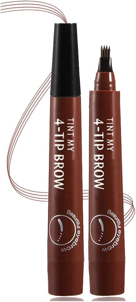 Eyebrow Pen Microblading 4 Fork Tip Eyebrow Pencil Creates Lasting MakeUp Professional Natural Brow Pen Cover Sparse Areas Daily Waterproof 3D Brow Pencil (03#Red Brown)