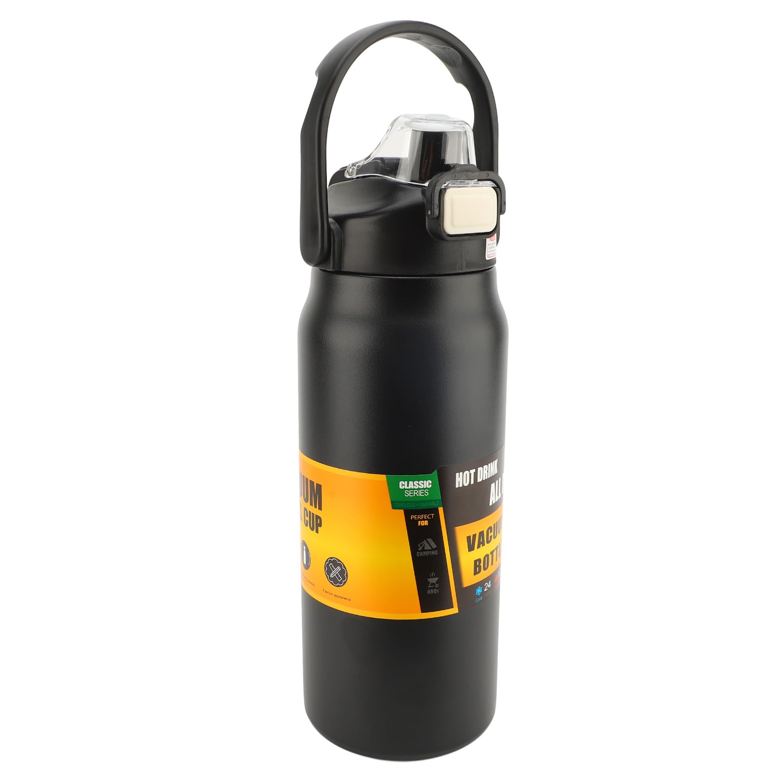 Bottiglia Termica Sottovuoto Termica Bottiglia d'acqua Isolata da 1500 Ml a Prova di Perdite con Cannuccia per i Viaggi (BLACK)