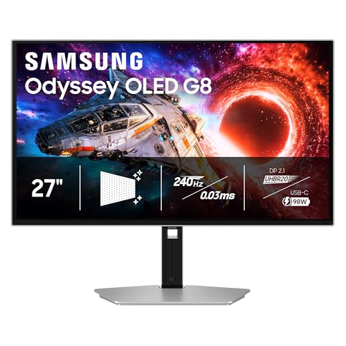 Image of Samsung 27 inch Odyssey OLED G8 (G80SH) Gaming Monitor - QD-OLED, 4K Resolution, 240Hz, USB-C 96W, DP 2.1, 0.03ms, Glare Free, HAS /Tilt /Swivel /Pivot, OLED Safeguard+, 3 Year Warranty, LS27HG802SNXZA