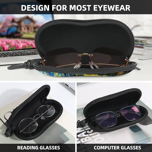 Image of Sunglasses Soft Case, Cute Ultra Light Portable Neoprene Zipper Eyeglass Glasses Case with Belt Clip for Men Women