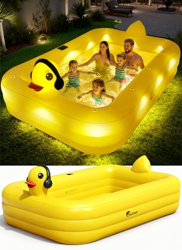 FizZeal Aufblasbarer Pool mit Lichtern solarbetriebener Enten-Pool für Kinder aufblasbarer Pool für Erwachsene großer aufblasbarer Kinderpool langlebig verdickt aufblasbarer Kinderpool für den