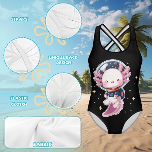 Image of Girls One Piece Cat Swimsuits Quick Dry Cartoon Beach Bathing Suit Crossback Swimwear for Kids 5-14 Years