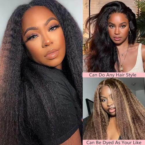 Image of V Part Wig Human Hair Kinky Straight 180% Density Upgrade U Part Human Hair Wig For Women No Leave Out No Glue Beginner Friendly Full Head Clip In Half Wigs Yaki V Shape Wigs 20 Inch Natural Color