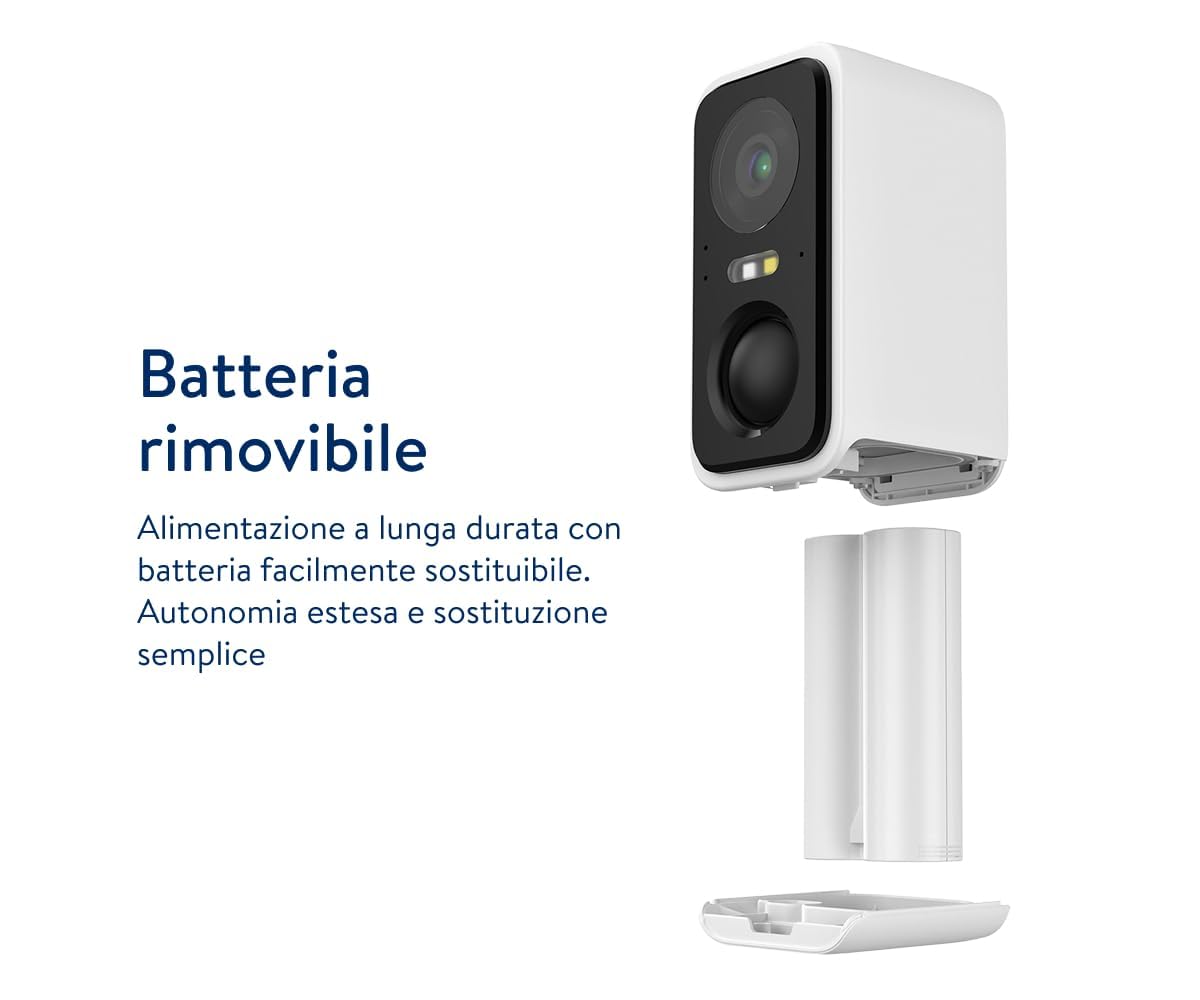 Telecamera Wi-Fi 2K · Esterno IP65, Senza Fili, Batteria Rimovibile 5200mAh, Visione Notturna a Colori 30m, AI Locale, Audio Bidirezionale, App Italiana, Marchio Italiano
