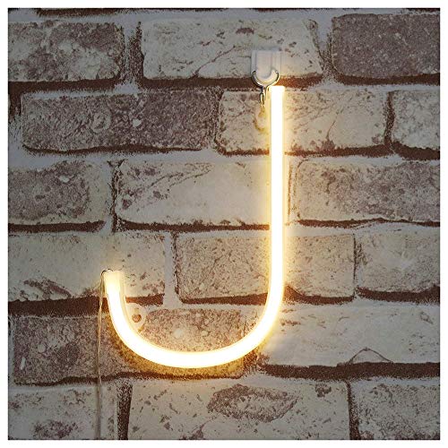 Image of Warm White Neon Night Light LED Alphabet Marquee Light A-Z Neon Letter Sign Decorative Word Light Letter Neon Lights for Home Bar Cafe Party Event Festival Christmas Birthday Gifts for Kids (J)