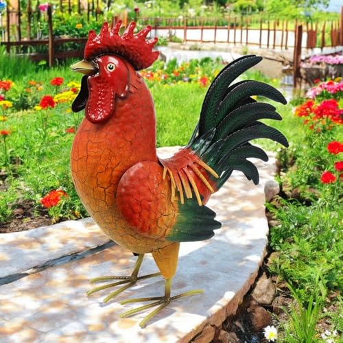 Epsom Door Handle Large Metal Red Cockerel (44cm X 16cm X 36cm) Handcrafted Rustic Rooster Garden Ornament Weather-resistant Metal Farmyard Statue for Outdoor Lawn Patio Home Décor