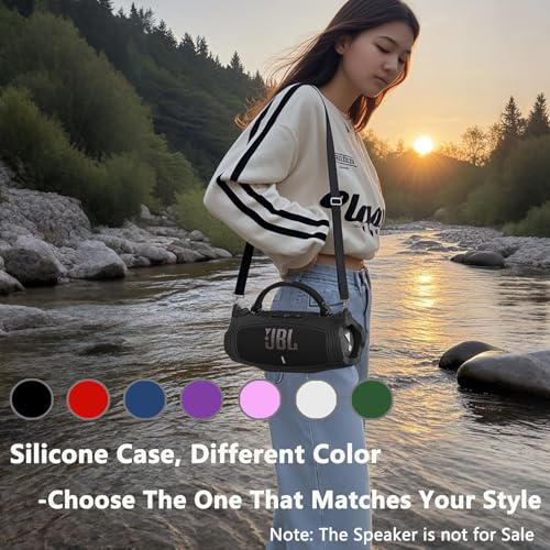 Image of Silicone Cover Case for JBL Charge 6 Portable Bluetooth Speaker Accessories, Charge 6 Speaker Protective Case with Shoulder Strap (Purple Cover)