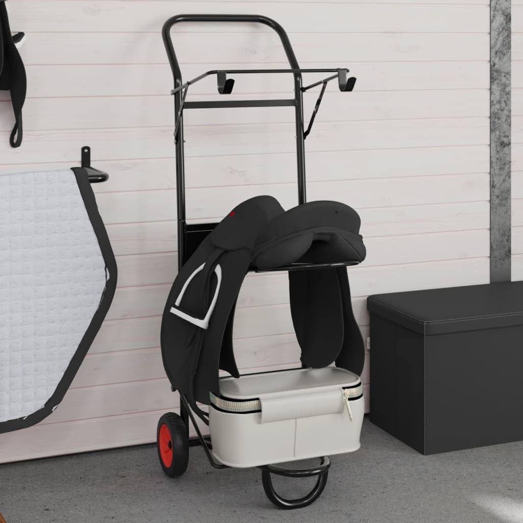 INLIFE Carrito de Silla de Montar Plegable Acero Negro Deportes,Actividades al Aire Libre,Equitación,Accesorios para riendas de Caballos Negro 9.45kg