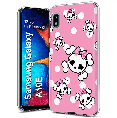 NakedShield Clear Flex Gel Phone Case Compatible for Samsung Galaxy A10E,SM-A102U,White Pink Cutie Skull Print,Light Weight, Unbreakable, Flexible, Surround Edge Protection,Designed in USA