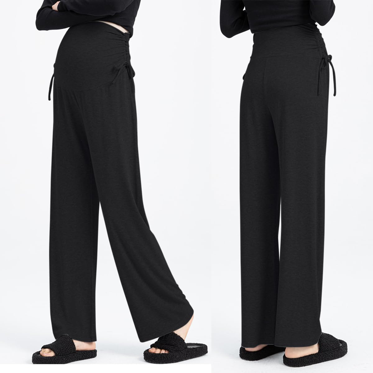 Pantalon de maternité à Jambes Larges et Décontractées Pantalons de Grossesse Fluide décontractés d'été, Amples, Ceinture réglable, à la Cheville pour Femmes Enceintes