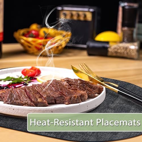 Placemats for Dining Table Set of 6 Non-Slip, Heat Resistant Oval Leather Placemat Double Layer, Waterproof Table Mats Easy to Clean for Kitchen Dining Room Coffee Office Table, Charcoal