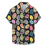 Men's Easter Button Down Shirt Funny Easter Eggs Print Short Sleeve Hawaiian Bowling Shirts Mens Easter Day T Shirts Easter Shirt for Men