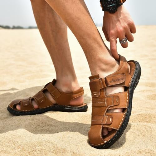 Image of Arkbird Men's Sandals, Closed Toe Leather Fisherman Outdoor Hiking Sport Shoes Summer