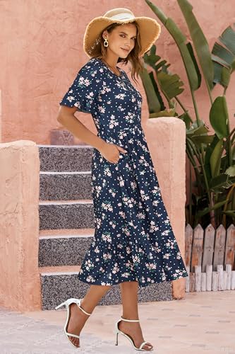 Image of STYLEWORD Womens Summer Casual Short Sleeve Flowy Midi Beach Dress