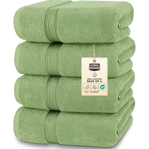Utopia Towels 4 Pack Premium Bath Towels Set, 27 by 54 Inches, 100% Ring Spun Cotton 600GSM, Lightweight and Highly Absorbent Quick Drying Towels, Perfect for Daily Use, Sage Green