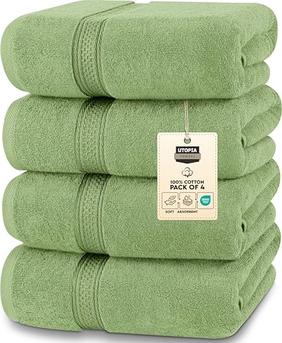 Utopia Towels 4 Pack Premium Bath Towels Set, 27 by 54 Inches, 100% Ring Spun Cotton 600GSM, Lightweight and Highly Absorbent Quick Drying Towels, Perfect for Daily Use, Sage Green