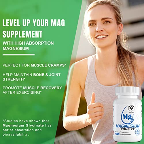 Magnesium Complex Supplement 8 Forms, 500Mg Magnesium Glycinate, Malate, Citrate, High Absorption Mg For Calm, Sleep, Mood & Healthy Muscle, Pack Of 2, Total 120 Vegan Capsules #TOP3