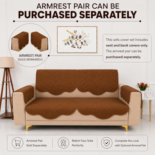 Image of Homerz Premium 'Surya Series' Sofa Cover | Stylish Sofa Protector | Net Fabric | Anti-Stain & Washable Slip Cover Exact Size Antislip (New Jerry Brown, 2 Seater, Seat Cover with Backrest)