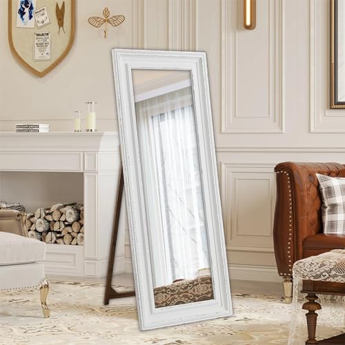 Rustic-Large-Standing-Mirror-Full-Length-67-X-26-Inch-Distressed-White-Boho-Wood-Floor-Full-Length-Mirror-with-Beaded-Border-Farmhouse-Long-Mirrors-for-Living-Room-Bedroom Rustic Large Standing Mirror Full Length 67 X 26 Inch Distressed White Boho Wood Floor Full Length Mirror with Beaded Border Farmhouse Long Mirrors for Living Room Bedroom
