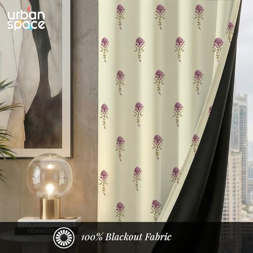 Image of Urban Space 100% Blackout Window Curtains 5 Feet Long Set of 2 | Printed Blackout Curtain | Thermal Insulated Curtains for Living Room, Bedroom Decor, Tieback Included (Moonstem, 5 Feet)