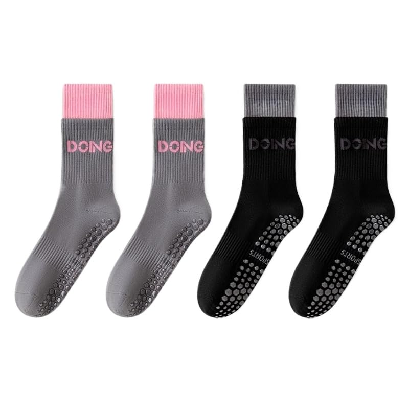 Yoga socks, professional sports anti-slip mid-calf floor socks, dance, indoor fitness, running, black and white, four seasons 2 black 2 gray *4 pairs