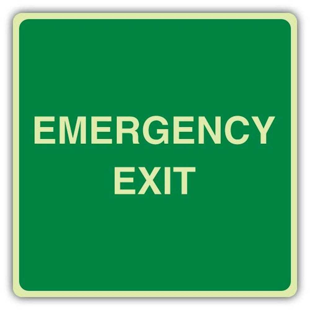 V Safety Photoluminescent Emergency Exit Safety Sign - 300 x 300 mm - 1.2mm Rigid Plastic - Double Glow