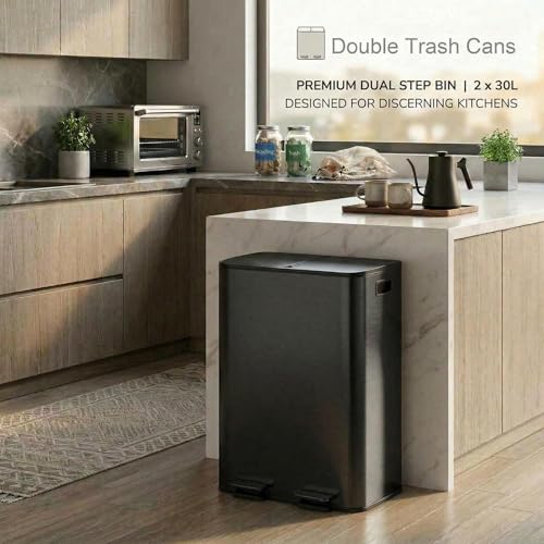 Caneca de basura GAOMON 60L doble compartimento negra miniatura 2