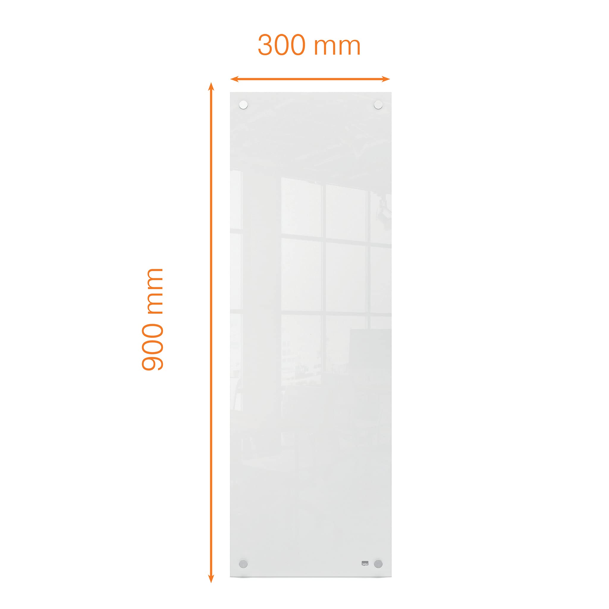 Nobo, Mała Szklana Tablica Suchościeralna, Bezramkowa, Narożny Montaż Ścienny, do Domu/Biura, 300 × 900 mm, w Zestawie Marker Suchościeralny Nobo, Kolor Biały (1915604)