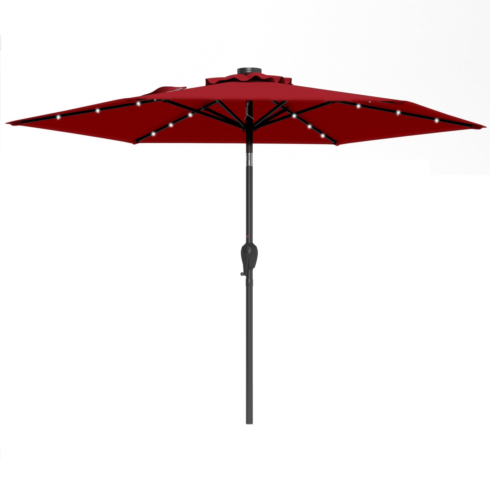 RELAX4LIFE Parasol Inclinable LED 230cm, Parasol de Jardin Extérieur LED, 6 Baleines Robustes, Mât en Métal, Manivelle, Inclinaison à 35°, Protection Solaire pour Balcon Terrasse (Bordeaux)