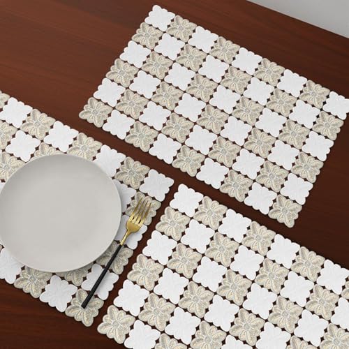 Image of Dakshya Industries PVC Waterproof Table Mats Set of 2 - Rectangular 45x30 cm, Heat Resistant Non-Slip Placemats for Dining Tablea (Gold)