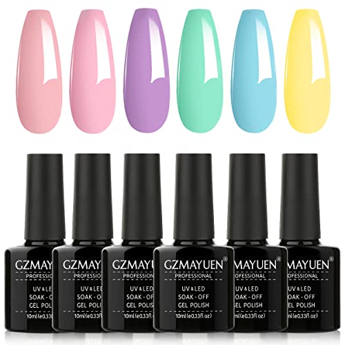 GZMAYUEN UV Nagellack Pastell Set Herbst 6 farbe Rosa Farbgel für Gelnägel Nude Shellac Nagellack Nudefarben Lila…