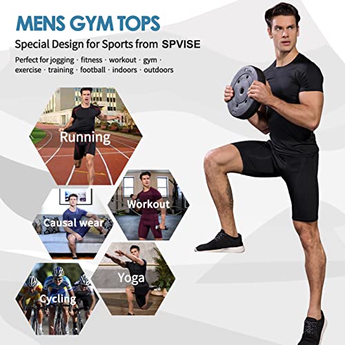 Spvise FBA-LH-US1053-BLACK-S-N Compression Shirts For Men Short Sleeve Cool Dry Workout Running Gym T Shirts Black Undershirt For Football Basketball thumb #5