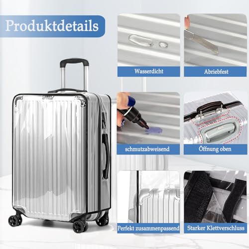 Exquilnova 3 Stück Kofferschutzhülle Transparent, 20 + 24 + 28 Zoll Koffer Schutzhülle, PVC Kofferhülle, Kofferüberzug Schutzhülle, Wasserdichter, Staubdichter Durchsichtige Tasche
