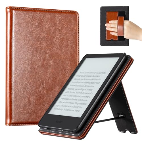 Image of CoBak Case for 6 inch E-Reader - PU Leather Smart Cover with Auto Sleep /Wake & Hand Strap, not Compatible with Kobo Clara,Brown