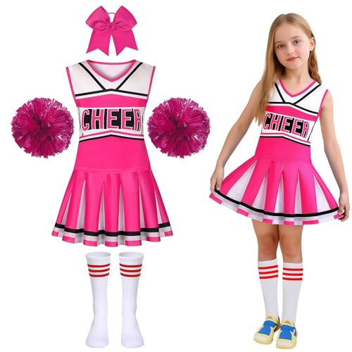 Gekyve Déguisement Pompom Girl Enfant Fille, Costume Cheerleader Tenue Uniforme avec Pompons et Chaussettes, Idéal pour Carnaval Halloween Cosplay Fête Mascarade Cadeau