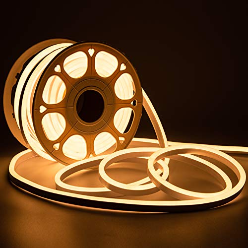 Up To 60% OFF Shine Decor LED Neon Rope Lights Outdoor 82FT Cold-Resistant, Connectable Flexible Neon LED Strip Lights Warm White 3000K, AC 110V 120V Cuttable Waterproof Neon Signage Lights 120LEDs/M for Decoration