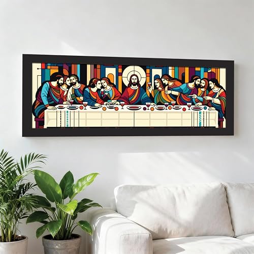 Image of PAINTINGMANTRA The Last Supper Christian Religious Holy Wall Art Framed Luxury Paintings for Home Decoration, Living room, Bedroom and Office Decoration (99x38 CM)